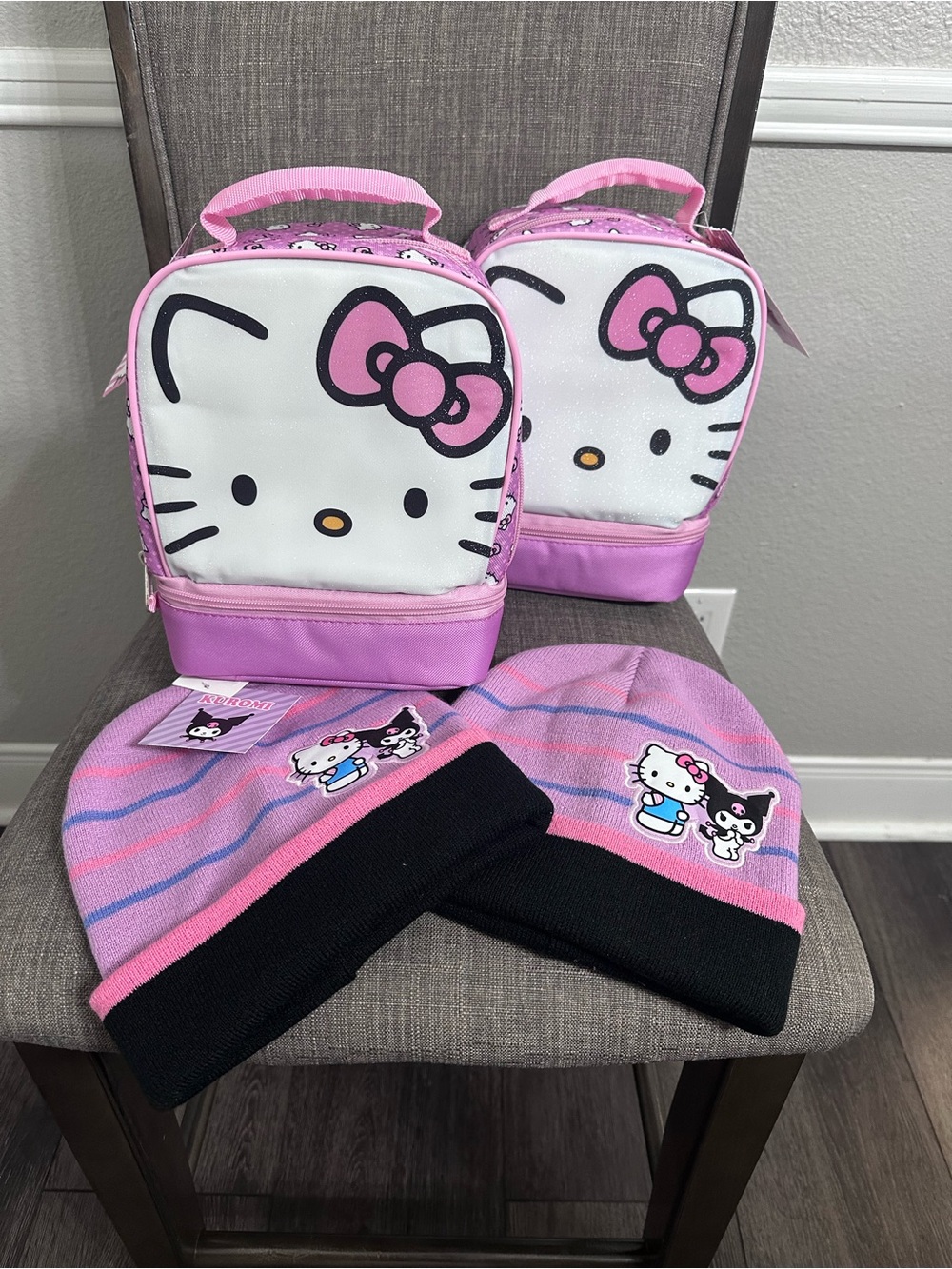2 Hello Kitty Pink Kids Lunch Bag & Beanie Set